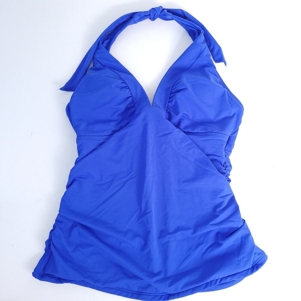 Athleta Tankini Top Swimsuit Small Blue Bathing Suit, Halter Tie Top Excellent